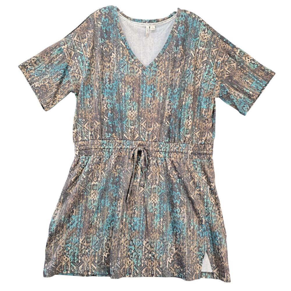 Live Well Active Gray Mini Dress Stretch V-Neck Short Sleeves Women Size XL Slit